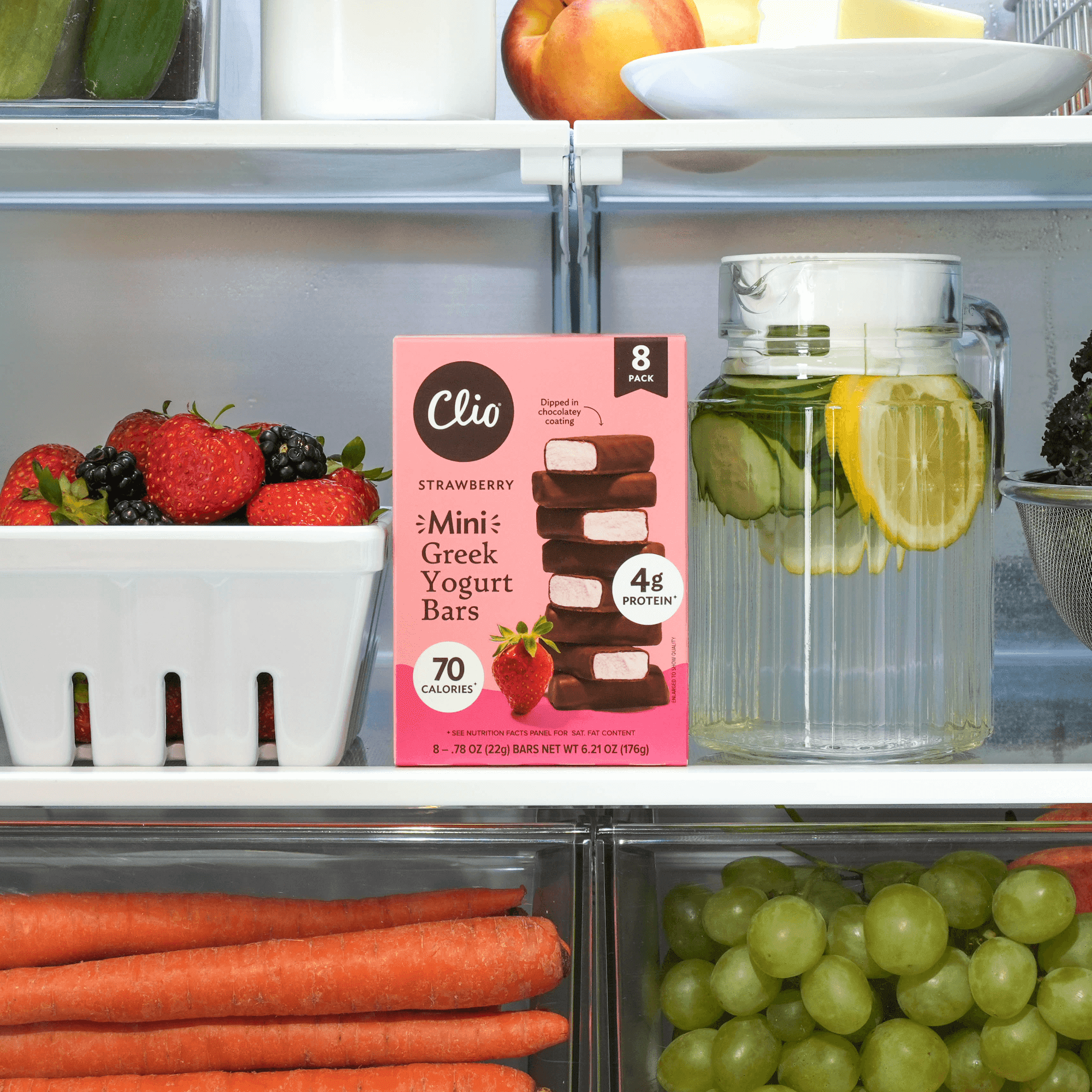 Clio Strawberry Greek Yogurt Mini Bar in Chocolatey Coating, 0.78 oz, 8 Ct