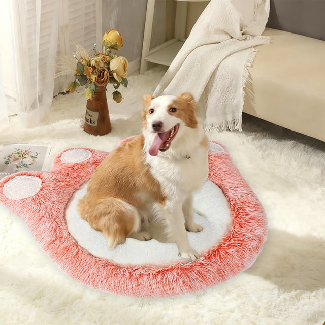 QIPOPIQ Lit pour Animaux Apaisant en Forme de Patte, Lit en Fausse Fourrure Douce pour Chiens et Chats, Lavable en Machine, Fond Antidérapant