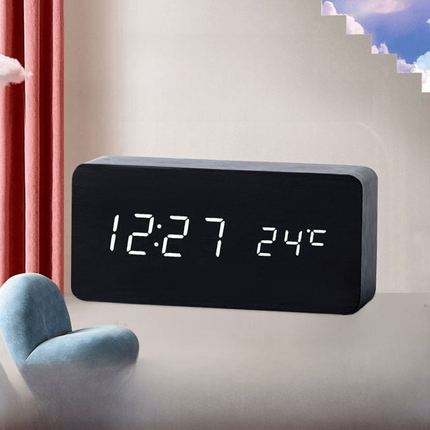 Reloj despertador luminoso LED de madera silencioso de carga simple, reloj electrónico de voz digital creativo, reloj de regalo