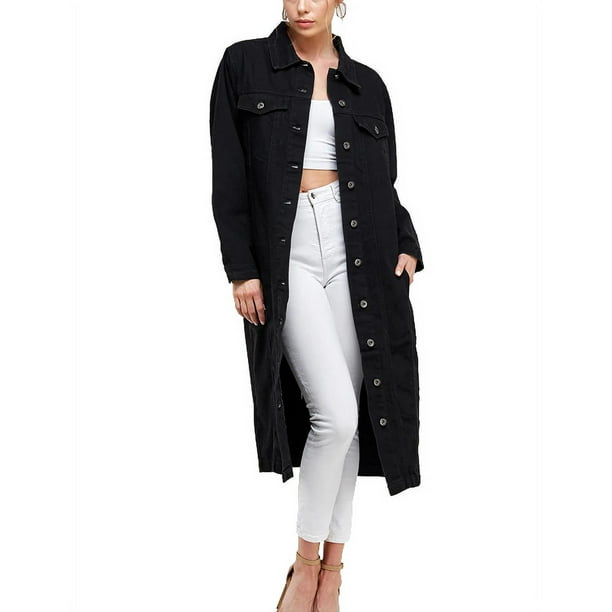 Tot stand brengen hoe vaak Gemoedsrust Women's Long Casual Maxi Length Denim Cotton Coat Oversize Button Up Jean  Jacket (Black, M) - Walmart.com