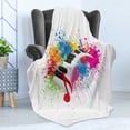 thumbnail image 4 of Music Soft Flannel Fleece Blanket, Abstract Design of Colorful Paint Splatter Splashes and Keyboard Fun Party, Cozy Plush for Indoor and Outdoor Use, 70" x 90", White and Multicolor, by Ambesonne, 4 of 5