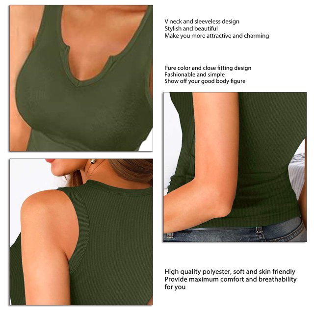 Camiseta sin mangas con cuello en V para mujer color puro agradable a la piel sin mangas elegante simple para uso diario LHCER Otros