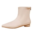 thumbnail image 7 of Chelsea Boots Women Trendy Stitching Leather Pointed Toe Low Heel Back Zipper Winter Fall Dress Ankle Booties White Size 8.5, 7 of 7