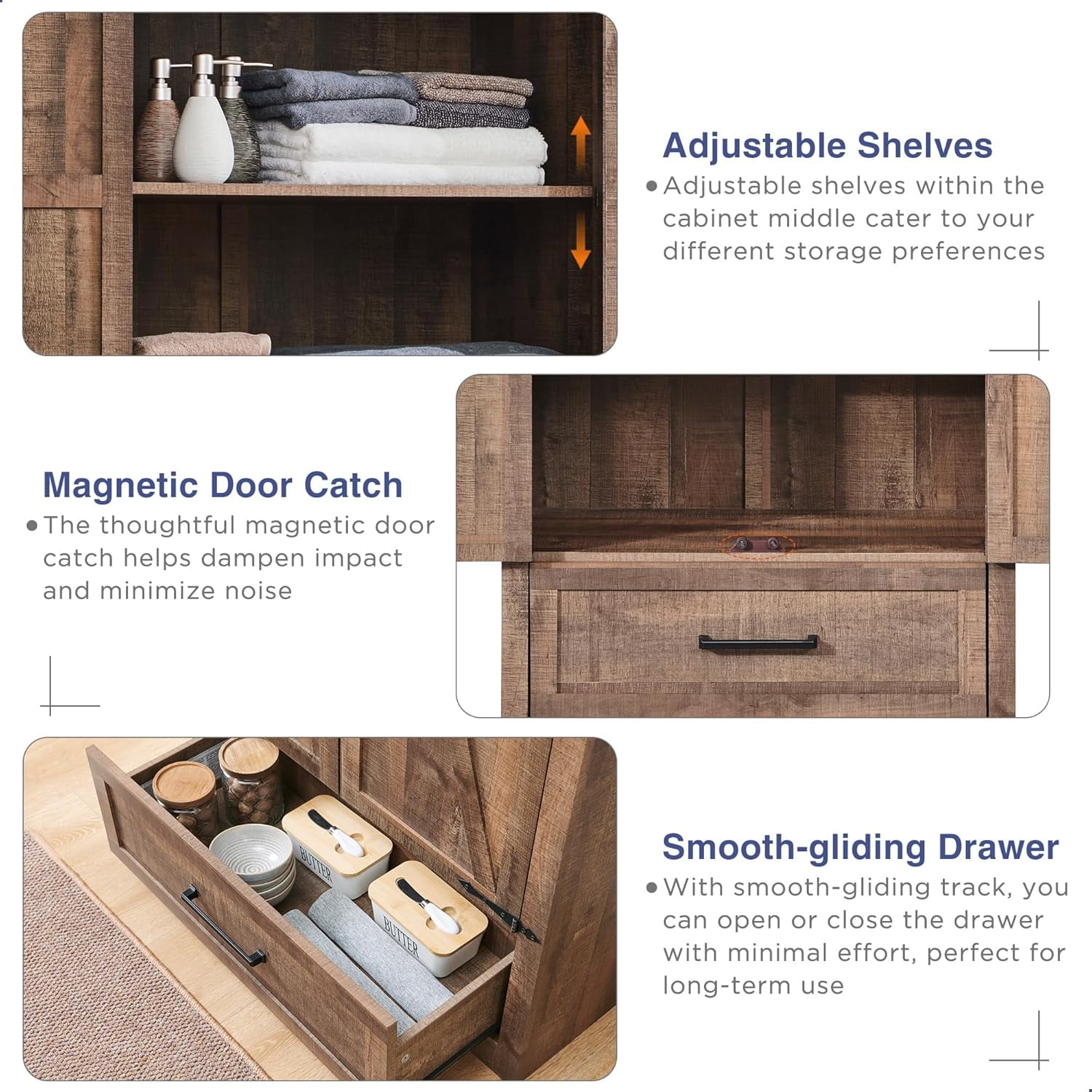 ACCOHOHO Farmhouse Kitchen Pantry Cabinet, Large Drawer Shelves, Wood