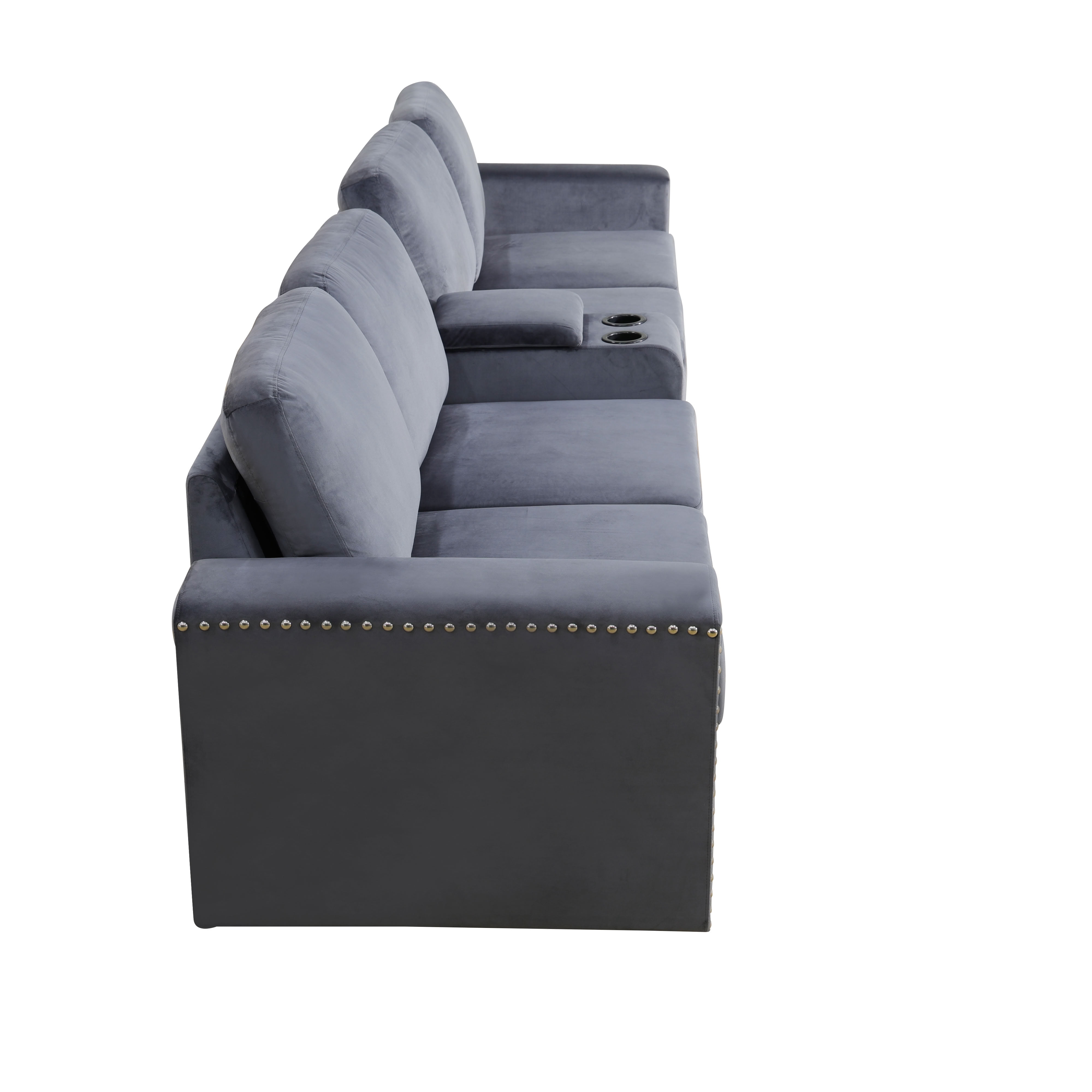 MAYEERTY Modular Sectional Sofa Set, Convertible Upholstered Couch with Ottoman, Console & Cup Holders, for Living Room Family Room Apartment, Dark Grey