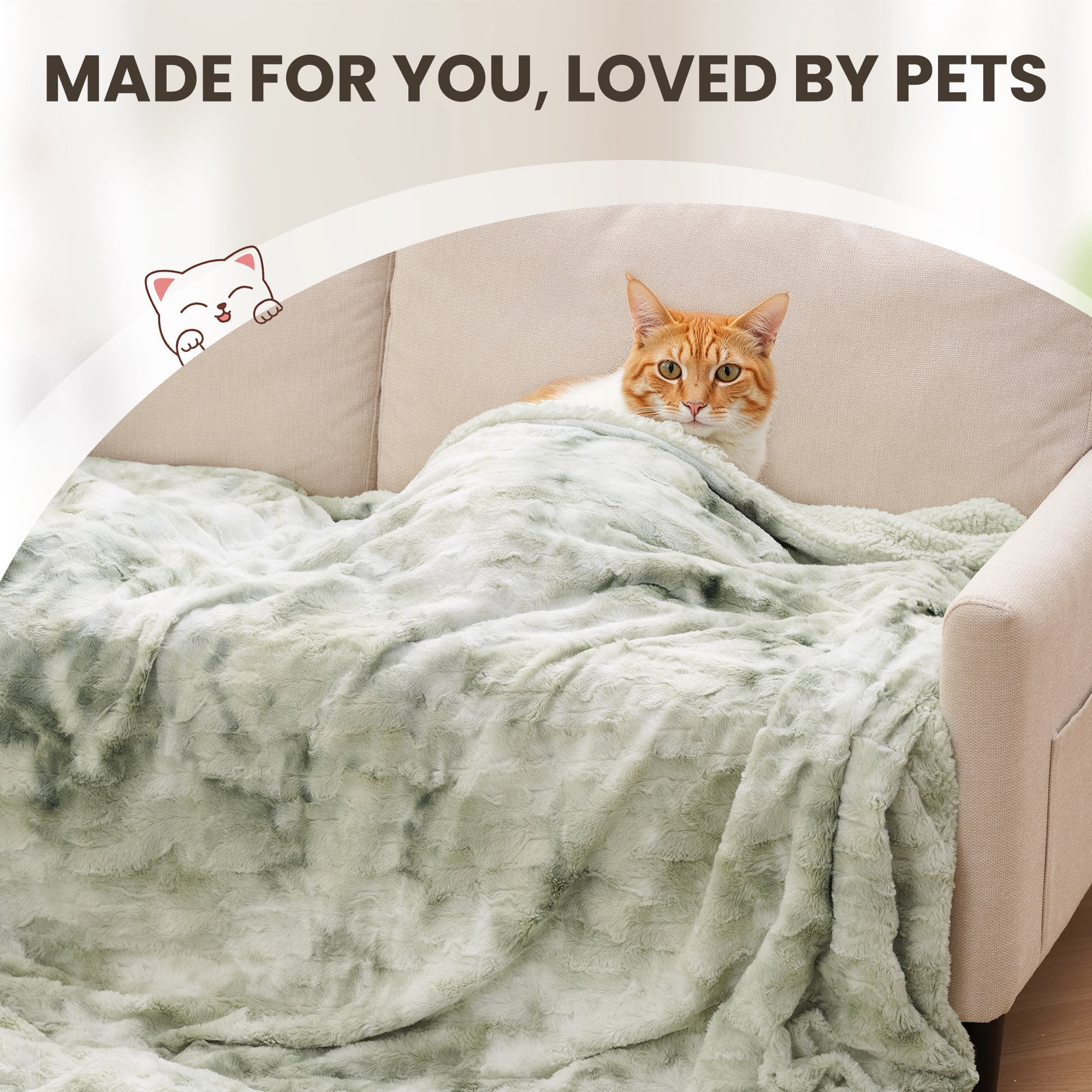 MARNUR Heated Blanket 72"x84" Faux Fur & Sherpa Electric Blanket with 6 Heat Levels, 10H Timer, LED Display, Machine Washable, Tie-Dye Green