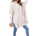thumbnail image 2 of Women Elegant High-Neck Poncho Sweater Batwing Cable Knitted Slouchy Wrap Pullovers Sweater Cape Shawl Color S, 2 of 5