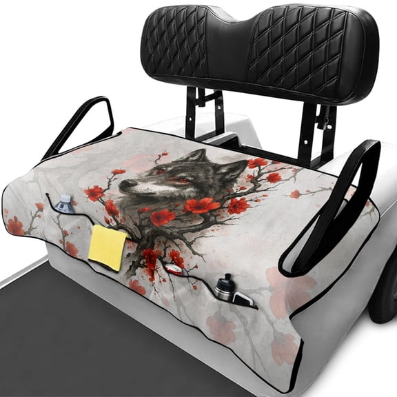 Uourmeti Watercolor Wolf & Red Plum Blossom Pattern Golf Cart Seat Covers Anti-Slip, Cute Golf Cart Seat Towel Protector Fit for Yamaha