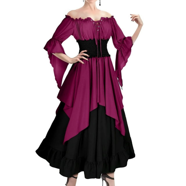 Mgmyaa Robe Gothique Épaules Dénudées Costumes Robe Longue Halloween à Lacets