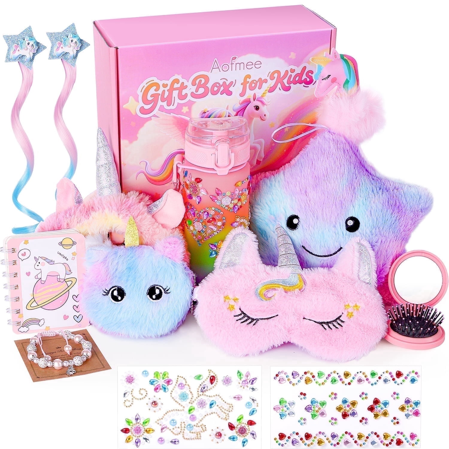 Aofmee Unicorn Gift for Girls, 12 Pcs Beauty Spa Gifts Baskets Set with Princess Toy, Christmas Birthday Surprise Box for Age 3-12 Little Girls, Pink