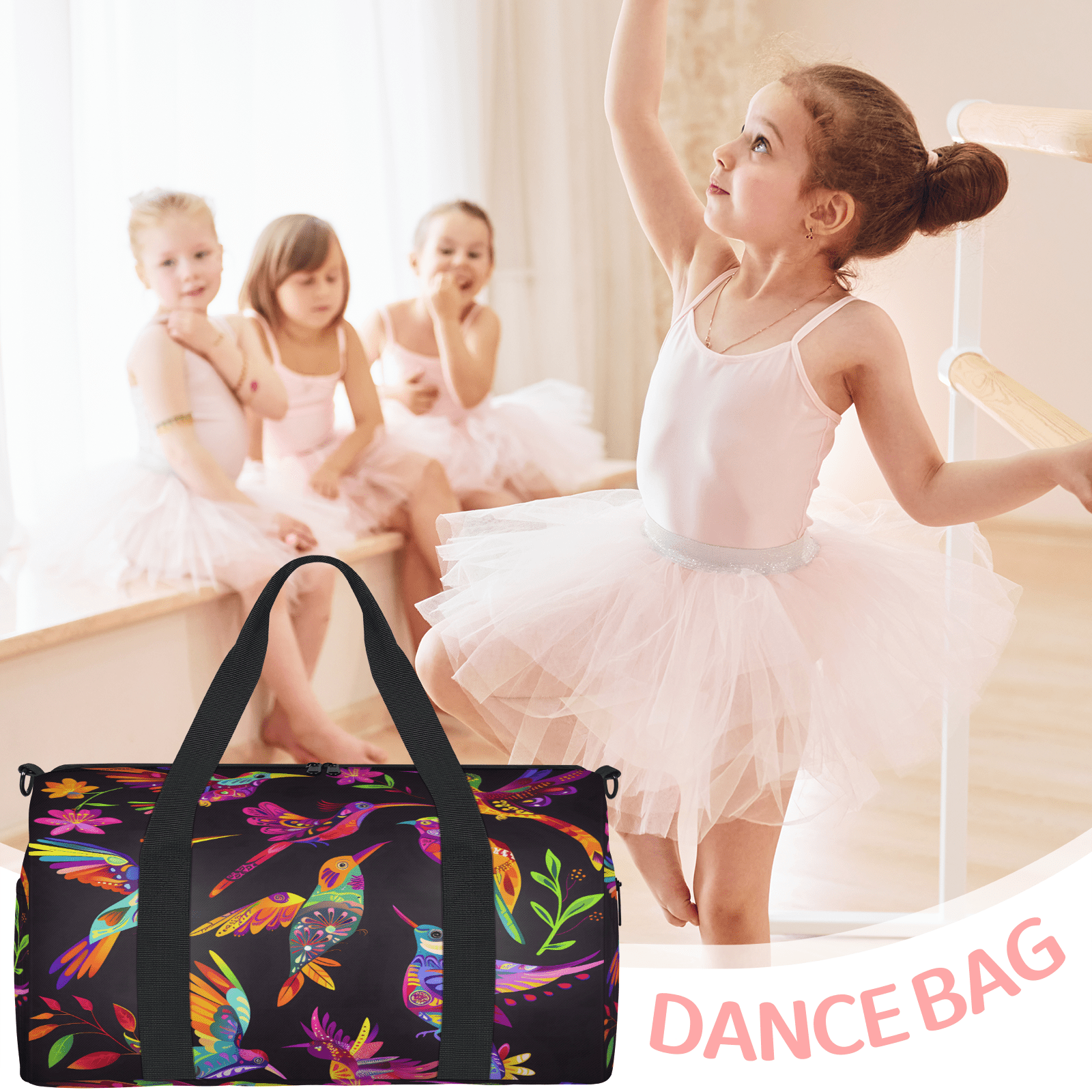 Herdesigns Colorful Hummingbird Gym Bag for Women, Duffle Bag for Travel Sport, Lightweight Waterproof Carry on Weekender Overnight Dance Yoga Workout Bags