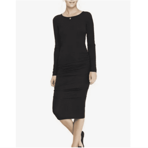 EXPRESS Scoop Neck Black Ruched Stretch Knit Midi Dress XS