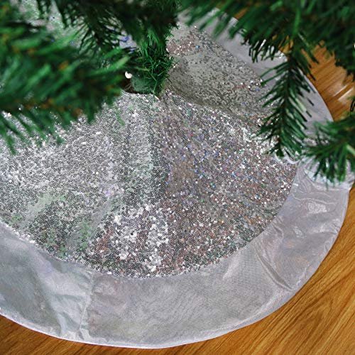 Falda para árbol de Navidad Houwsbaby plata lentejuelas 32 pulgadas