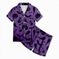 thumbnail image 4 of TOWED22 Big Kids Unisex Halloween Pjs Set Girls Boys Silk Pajama Sets Satin Clasic Sleepwear 2-13T Fall Winter 2 Pieces Button Down Nighty(Purple,12-13 Y), 4 of 5