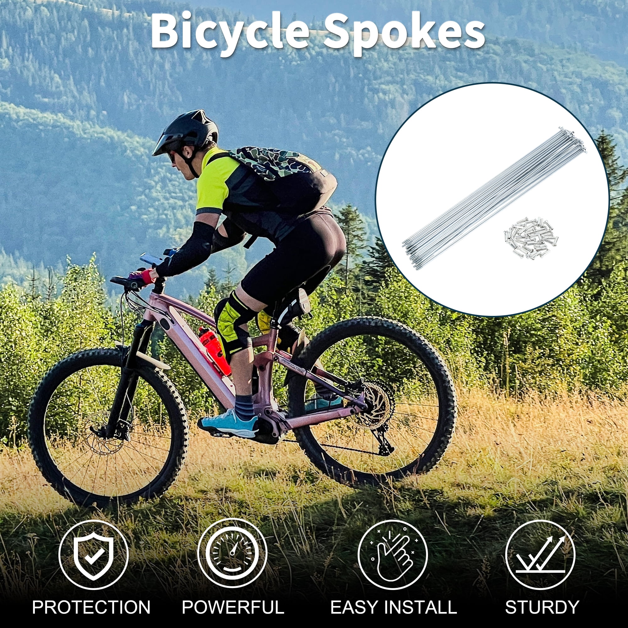 Unique Bargains 36Pcs 14G Carbon Steel Galvanized Bicycle Spokes with Nipple Silver 11.3"