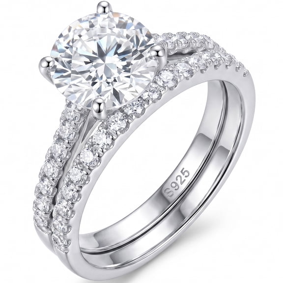 SFTING Moissanite Wedding Ring Set for Women 925 Sterling Silver 2.75CT Round Cut Solitaire Engagement Rings Stackable Gift for Her Size 7