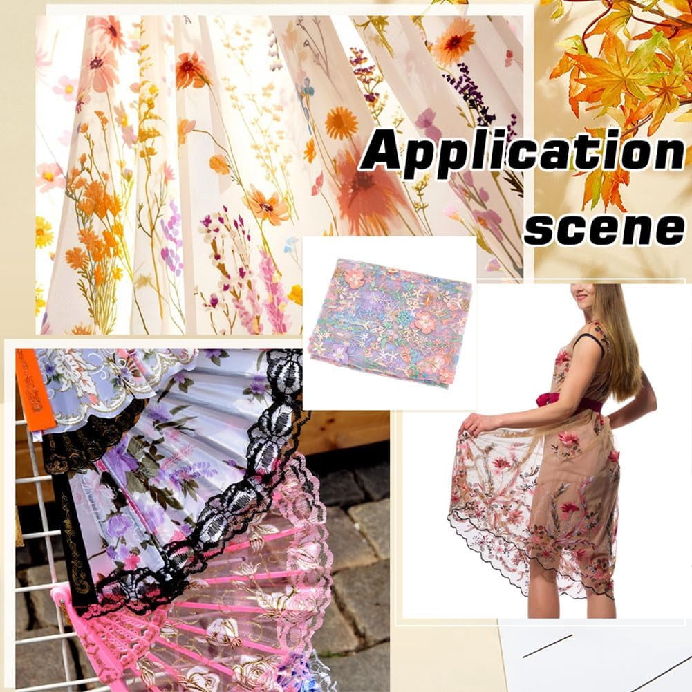 2 Yards×63 Inch Colorful Flower Embroidered Lace Fabric Floral Embroidery Mesh Fabric French Sewing Lace Trim Fabrics for Wedding Party Dresses Curtains Home Decoration