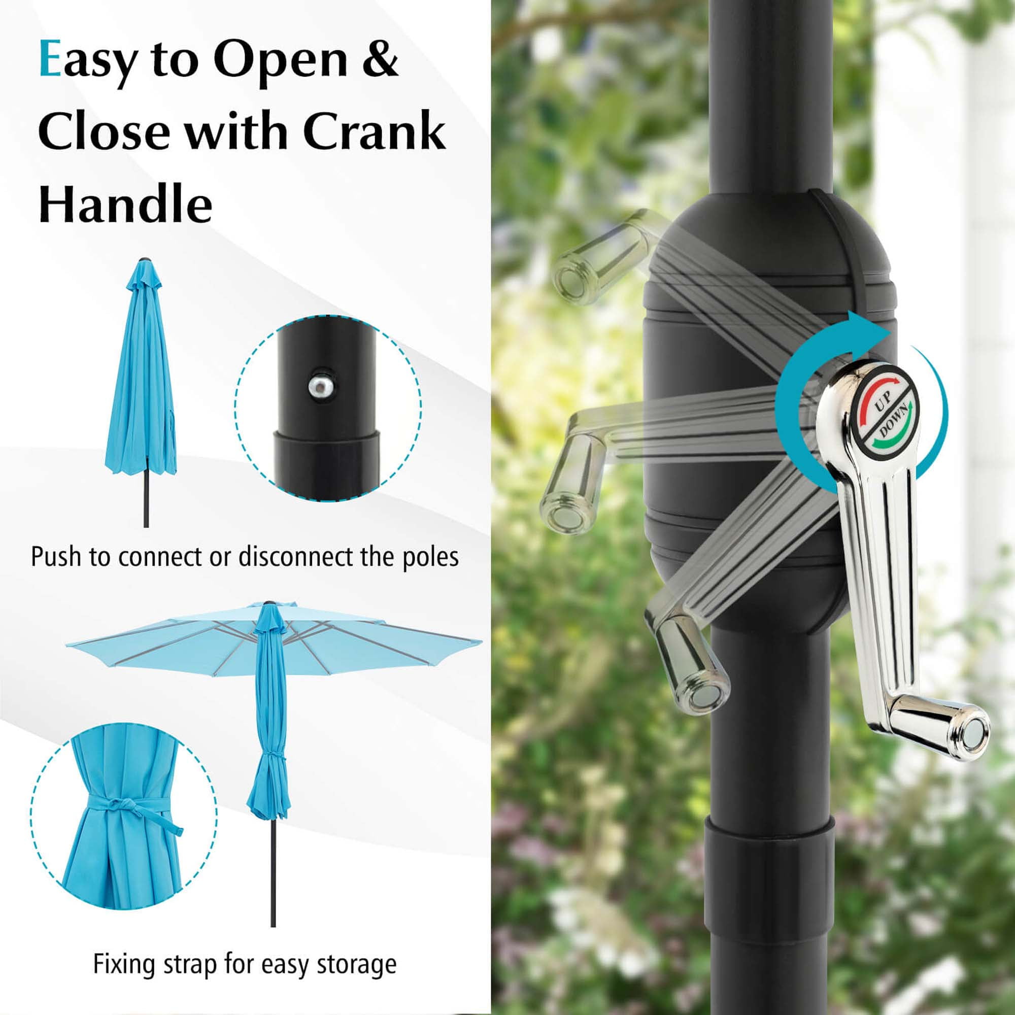 Costway 10FT Patio Umbrella Sunshade Market Steel Tilt with Tilt Mechanism Crank Handle