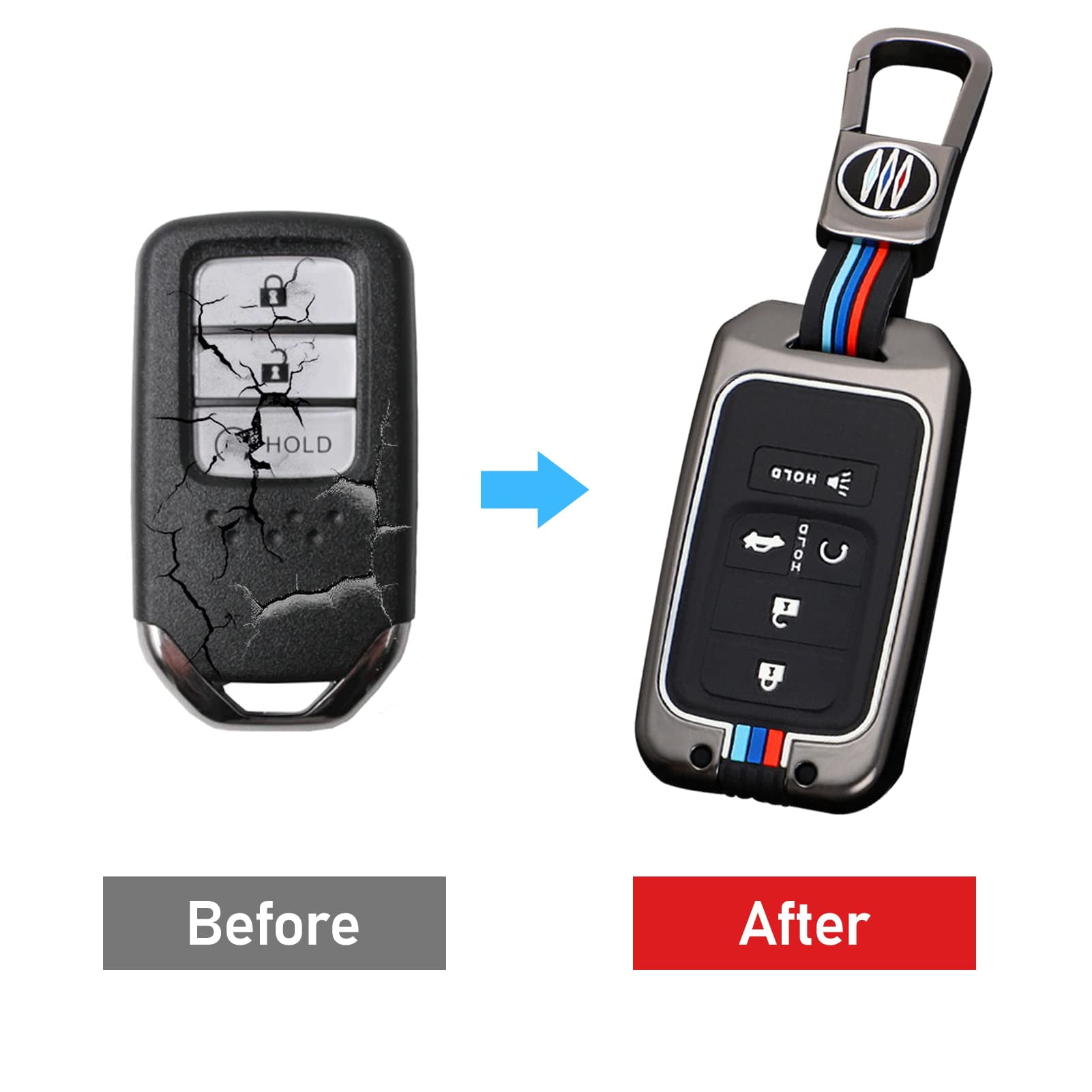 Compatible with Honda Key Fob Cover, Key fob Case Shell for 2016-2022 Accord Pilot CRV 2016-2021 Civic 2019-2024 Passport 5 Buttons, Metal Shell & Soft Silicone Protection