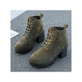 thumbnail image 4 of Fangasis Womens Leather Boot Lug Sole Booties Chunky Heel Ankle Boots Outdoor Anti-Slip Winter Shoes Army Green 6, 4 of 9