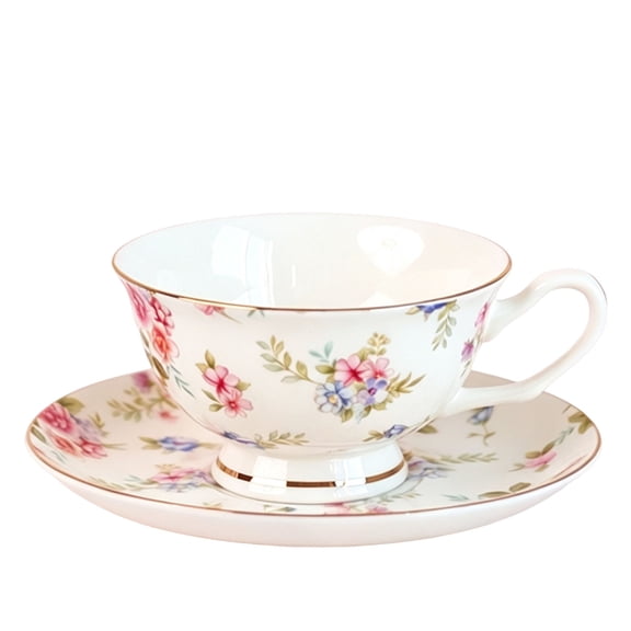 Bone China Cup and Saucer Set of 1, Floral Tea Cup, Elegant British Porcelain Coffee Cup for Women Gifts 180ml