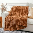 thumbnail image 6 of Battilo Orange Faux Fur Throw Blanket, Reversible Faux Rabbit Fur Throws,Fall Blanket,50"x60", 6 of 8