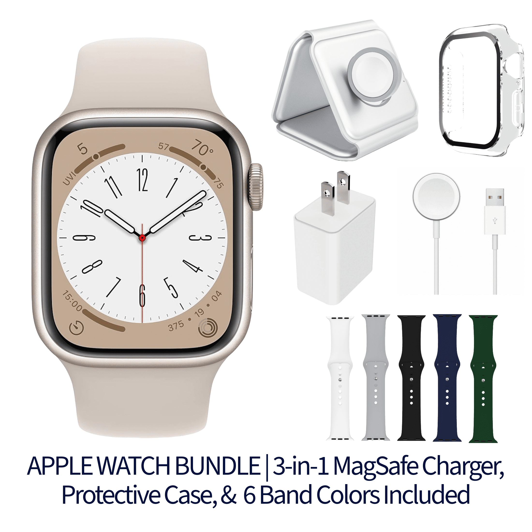 Restored Apple Watch Series 8 Bundle 41mm GPS Starlight (2022) Magnetic Charger & Sport Band Included (Refurbished)
