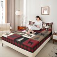 thumbnail image 5 of Feelyou Rustic Farmhouse Bear Twin Sheet Sets, Reindeer Moose Wildlife Twin Fitted Sheet, Black Red Square Plaid Flat Sheet, Luxury Bedroom Decor, 3-Piece, 5 of 8