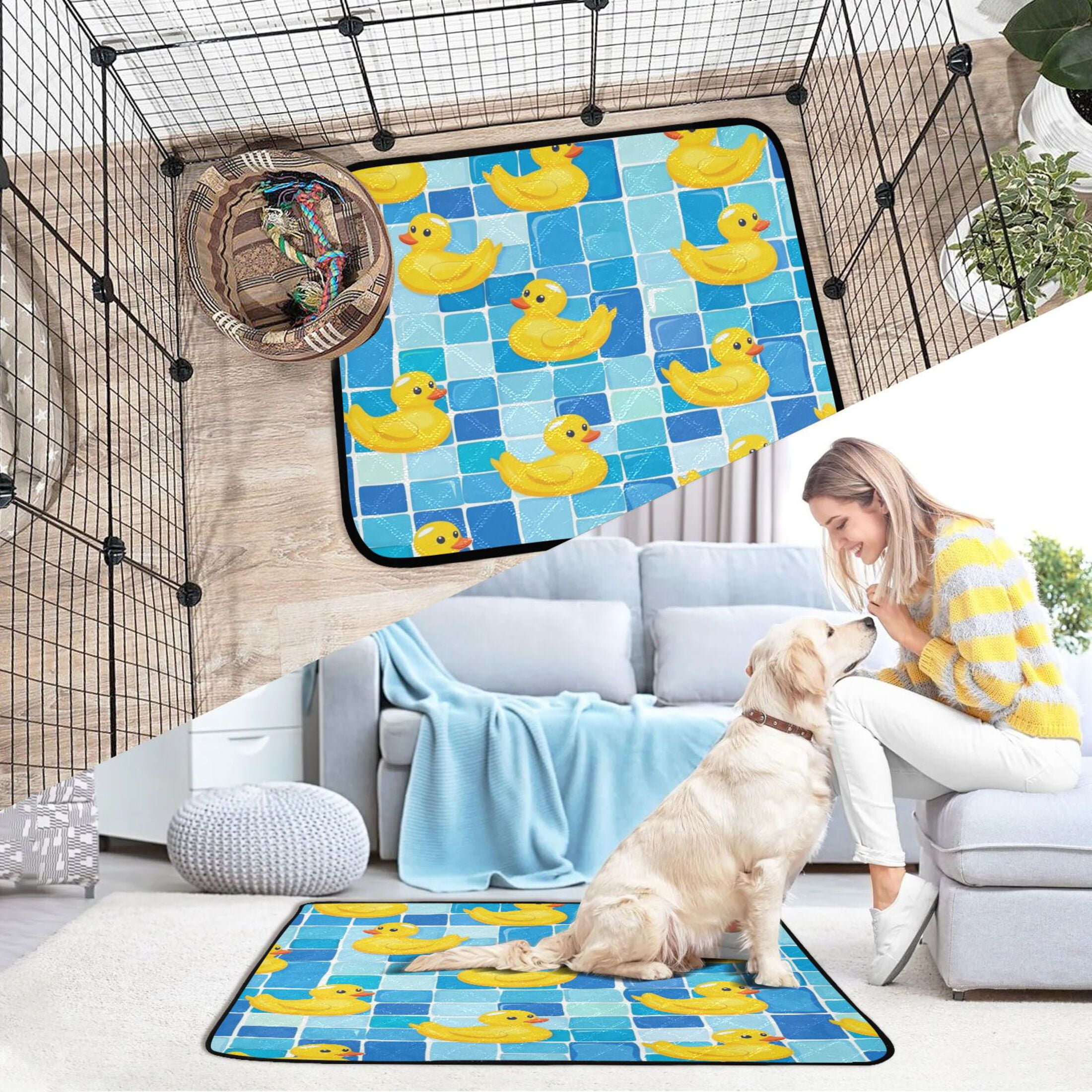 Qxltty Tile Yellow Duck Cat litter Pads Pet Set of 3 Diaper Mats Center Anti-leakage Layer Absorbent Soft and Comfortable
