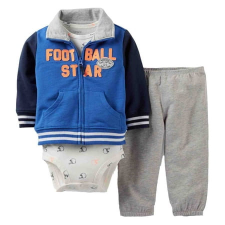 Infant Sweatpants - Carters Infant Boys 3 Piece Set Football Star Jacket Sweat Pants & Bodysuit 3m
