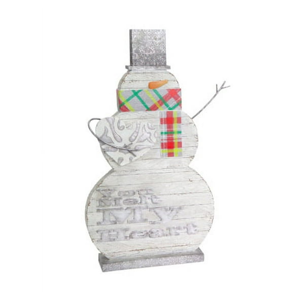 Melrose 18.25" White and Gray Carved Snowman Christmas Figurine