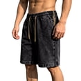 thumbnail image 3 of ZRGHAOYLQ Denim Shorts for Men Casual Button Front Patchwork Cargo Shorts Knee Length Summer Lightweight Relaxed Fit Streetwear for Daily, 3 of 8