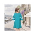 thumbnail image 4 of Sunny Fashion Girls Dress Solid Lace Trim Bell Sleeve Cherry Pearl A-Line Casual Daily Green 5 Years, 4 of 7