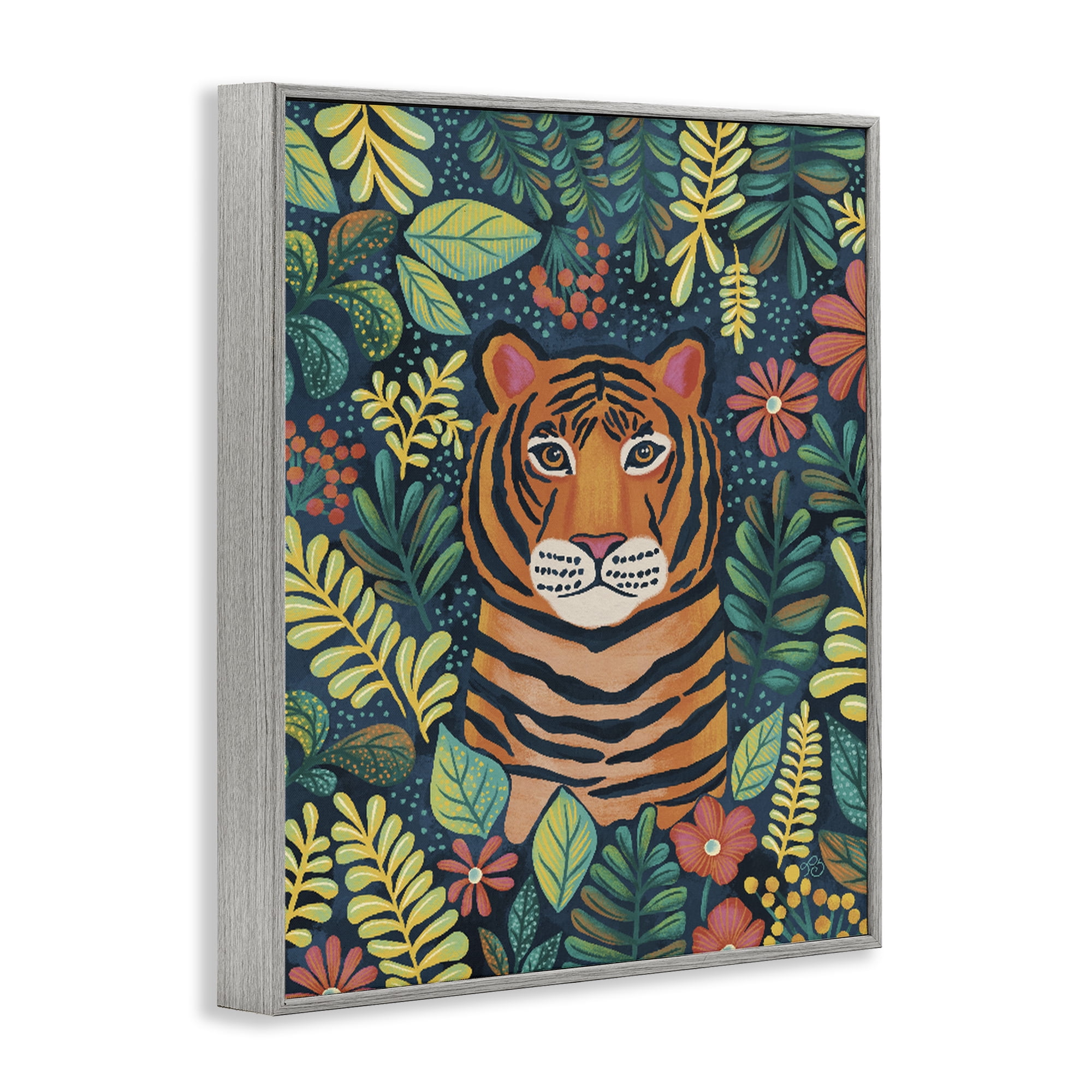 Stupell Industries Exotic Leaf Pattern Tiger Gray Framed Giclee Art, design by Lisa R Dumm