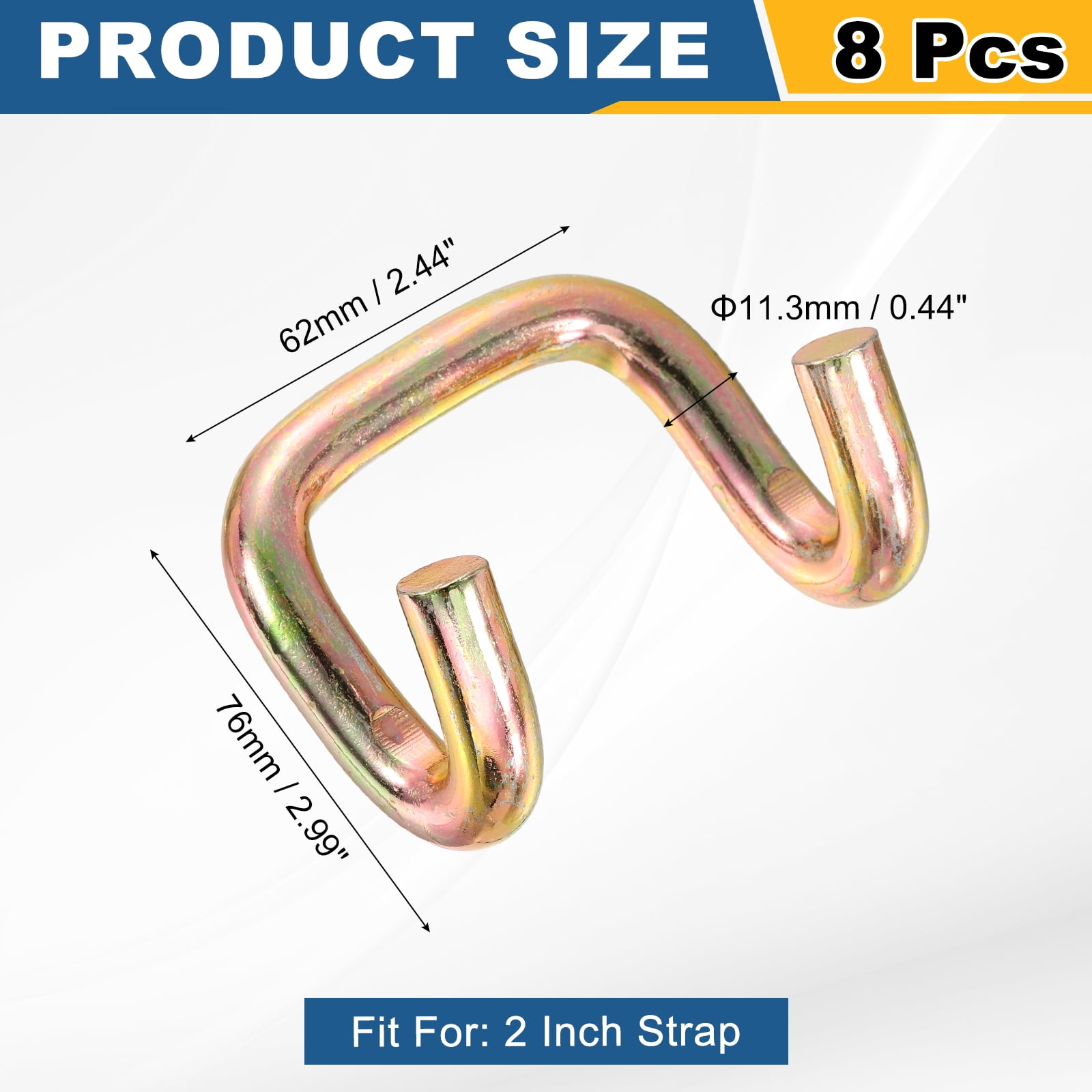 Uxcell 8Pcs Double J Hook, 11.3mm Dia 11023 lbs Ratchet Strap Tie Down Hook for 2" Tie Down Straps Wedding, Cars Trucks Trailers, Double Row Hooks Binder Accessories