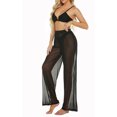 thumbnail image 4 of Pantalones Pantalones de pierna ancha de cintura alta elásticos de playa de malla transparente para mujer Cgtredaw para Mujer Negro T S, 4 of 9