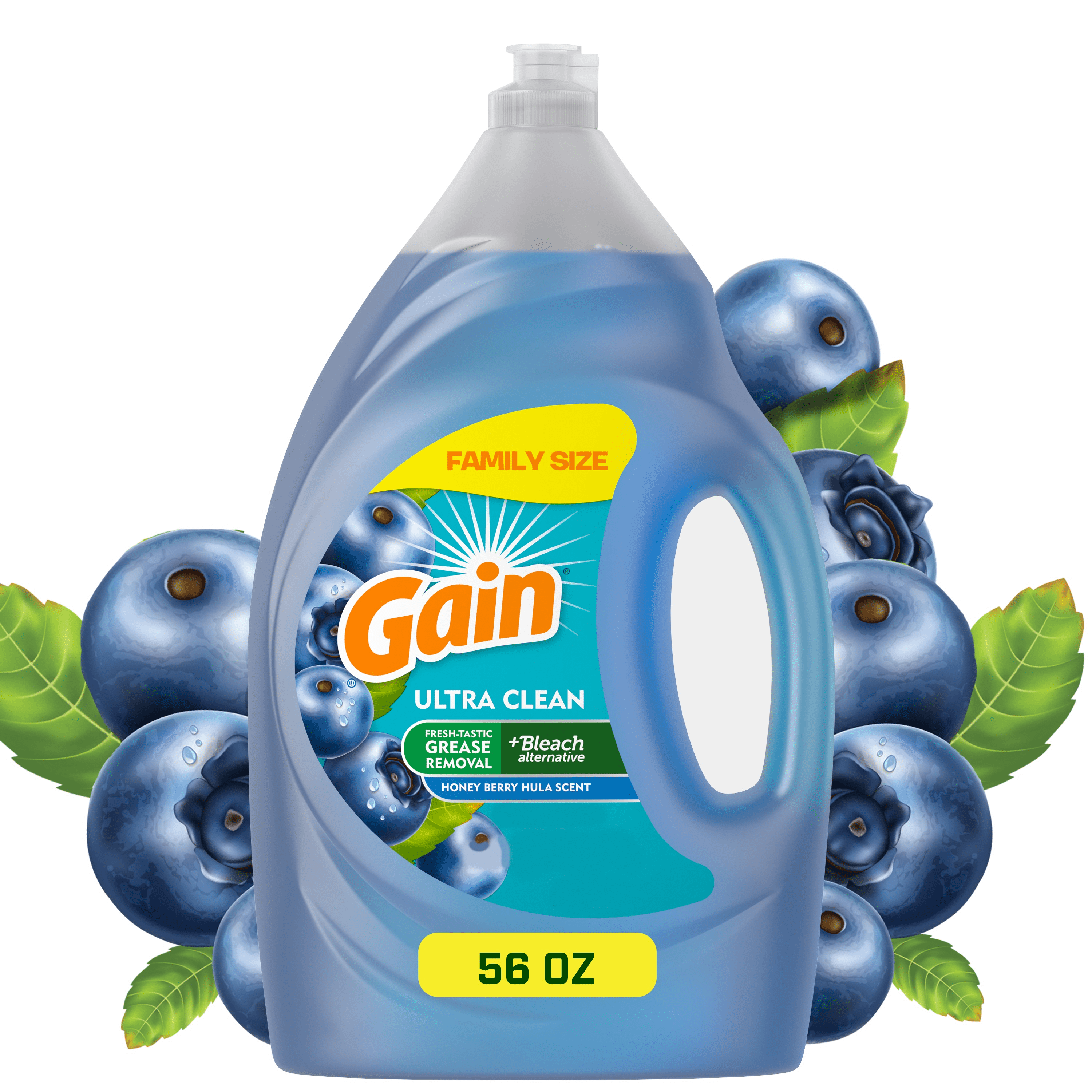 Gain Ultra + Bleach Alternative Dish Soap, Dishwashing Liquid, Honey Berry Hula, 56 fl oz