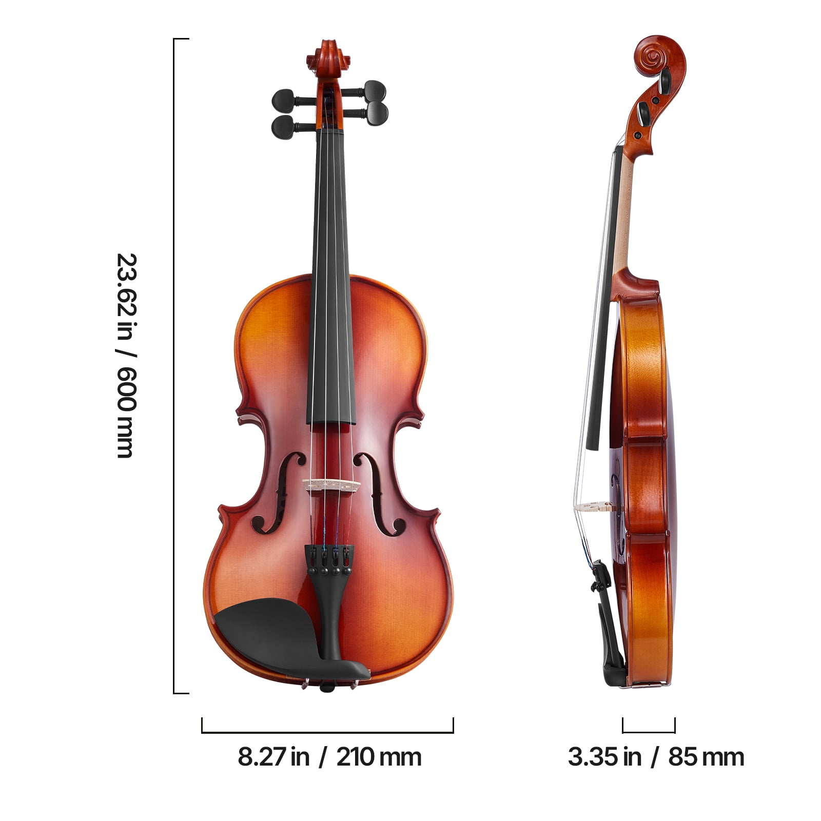 KFFKFF Full-Size 4/4 Violin for Adults, Beginner's Fiddle Set with Case, Rosin, Bow, Shoulder Rest, Bridge, Extra Strings, Solid Wood Musical Instrument (Glossy Brown)