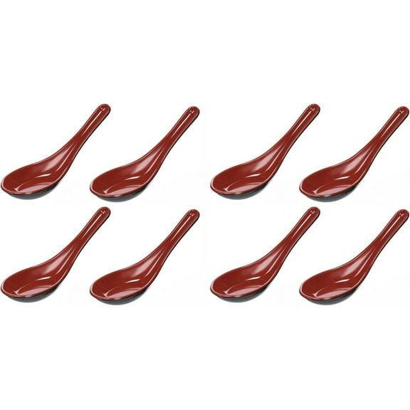 4 Pack/ 8 Pack Asian Japanese Chinese Soup Spoons, Wonton Soba Rice Pho Ramen Noodle Soup Spoons, Red/Black