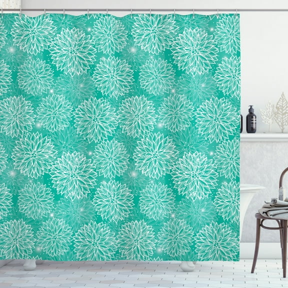 Ambesonne Teal Shower Curtain, Drawing, 69"Wx75"L, White Teal