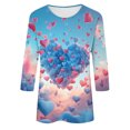 thumbnail image 5 of TrendVibe365 Valentines Womens Tops Womens Plus Size Tops 3/4 Sleeve Crew Neck Polyester Casual Love Heart Printed Lover Gift Blouse Tops for Valentines Gifts Pink M, 5 of 5