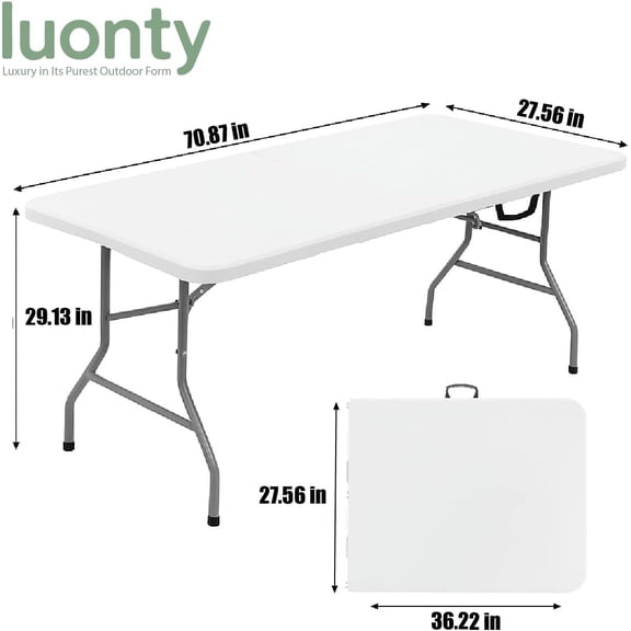 Luonty 6ft Folding Table – Heavy Duty Plastic Table for , Events, or Camping – Portable, Weather-Resistant, Easy to Store – Holds up to 330 lbs