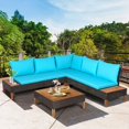 thumbnail image 3 of 4 Pieces Patio Cushioned Rattan Sofa Coffee Table Furniture Set with Wooden Side Table Lounge Chair Outdoor My Lux Decor Round, 3 of 8