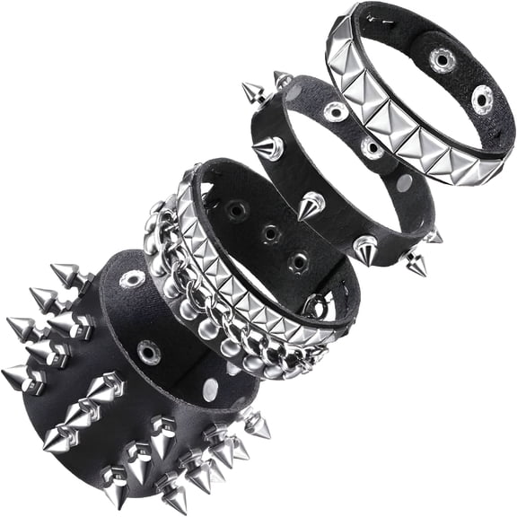 Designice Spiked Bracelets Grunge Studs Alt Goth Emo Y2K Punk Jewelry Accessories For Rocker Skater Biker,Men Black Pu Leather Cuff Bracelet Set
