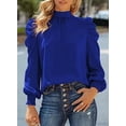 thumbnail image 1 of Women's Solid Ruffle Hem Shirts Long Sleeve Mock Neck Chiffon Blouses Top, 1 of 3