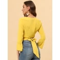 thumbnail image 2 of Unique Bargains Blouse Évasée à Manches Longues pour Femmes avec Nœud dans le Dos Crop Top de Fête, 2 of 5
