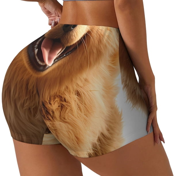 Fotbe Happy Fluffy Running Dog Shorts Sin Costuras – Shorts Deportivos de Cintura Alta para Mujer, Elásticos para Gimnasio, Yoga, Running o Ciclismo-Large