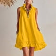 thumbnail image 2 of Hduncf Women's Sleeveless Ruffle Hem Mini Dress Half Zip Stand Collar A Line Short Dresses Summer Casual Boho Beach Sundress Yellow XXL, 2 of 8