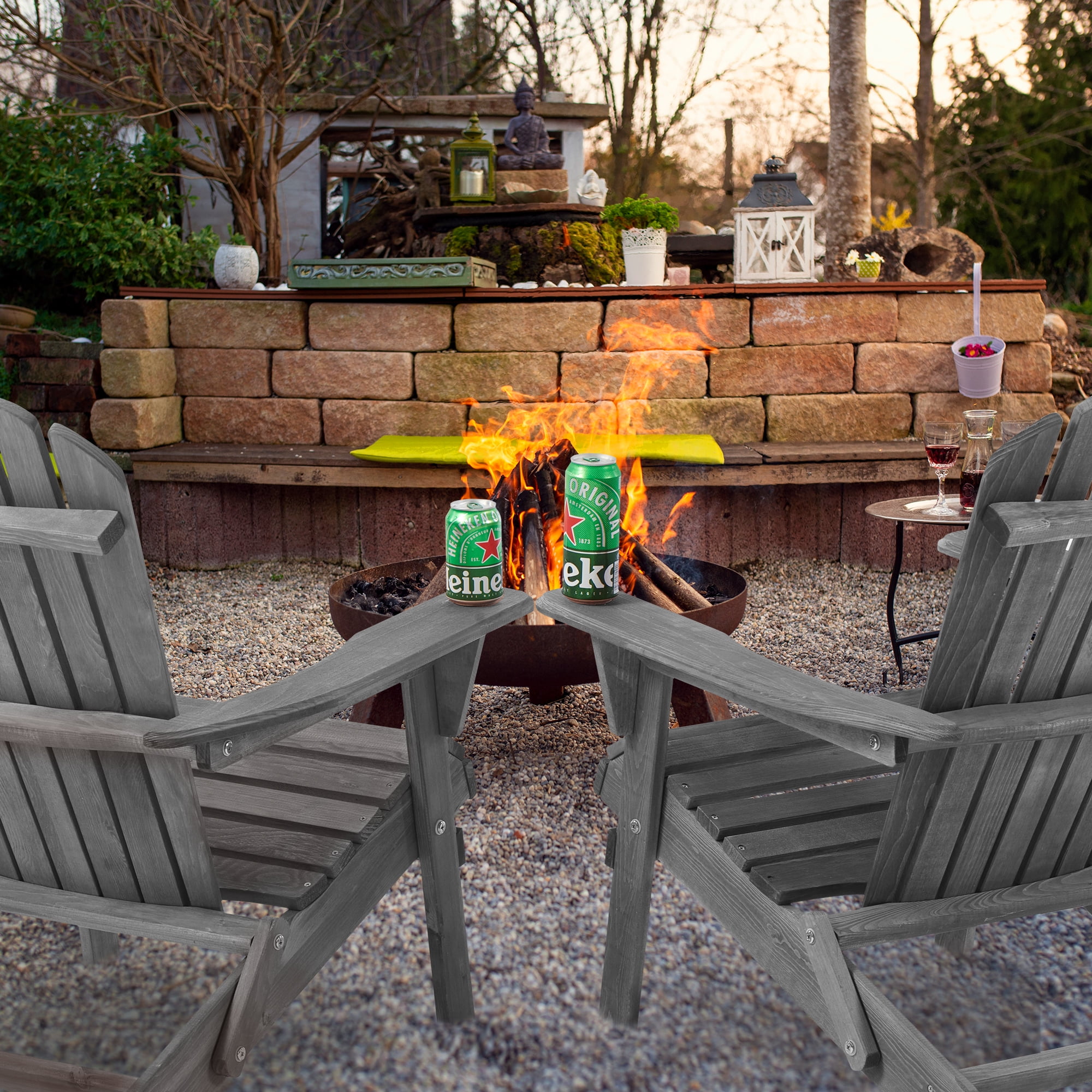 Adirondack Chair Set of 2, Outdoor Folding Wood Patio Lounge Chair for Deck/Garden/Backyard/Pool/Beach, 220lbs Weight Capacity, Gray