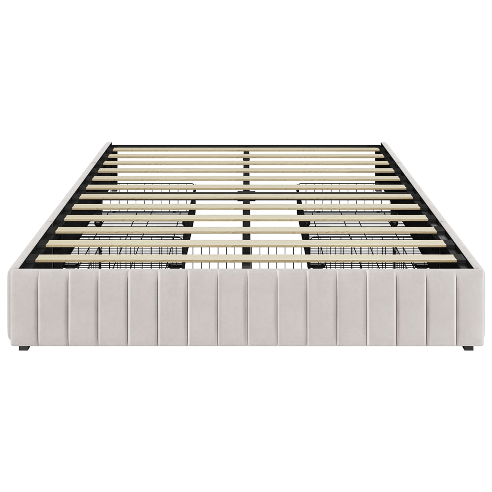 Fullfurnique Upholstered Platform Bed Frame with Three Storage Drawers, Queen, Beige
